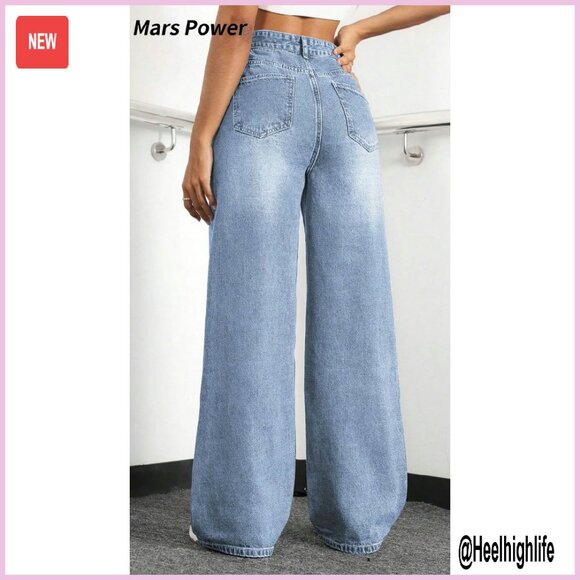 High Waisted Straight Leg Boyfriend Jeans, Stretchy Denim, Baggy Fit - Picture 7 of 7